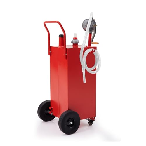 40 Gallon Fuel Tank With Pump, Heavy Duty Portable Gasoline Tank With Roller/Hose/Fuel Transfer Storage Tank for Cars, Trucks, Motorcycles and ATVs