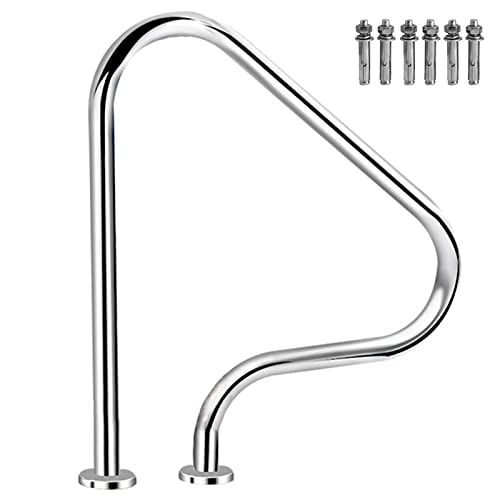 Pool Handrail, 31.5" X 31.5" Swimming Pool Stair Rail, 304 Stainless Steel Stair Pool Hand Rail Rated 375lbs Load Capacity, Pool Rail with Complete Mounting Accessories