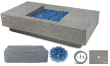 Elementi+ | Monte Carlo Gas Fire Pit Cast Concrete 60" Rectangular Fire Table, Outdoor Fire Pit Electronic Ignition | Canvas Cover, Fire Glass and Burner Lid Included | Light Gray | Natural Gas