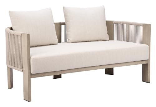 Zuo Sunlit Springs Sofa Gray, Beige Sofa, Modern Style, Patio Furniture, Outdoor Fabric, Seats up to 2, Aluminum, Outdoor Living, 59.1" W x 31.5" D x 32.3" H, Non-Stackable