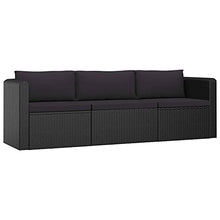YUOGHRTFE 8 Piece Patio Lounge Set with Cushions Black Poly Rattan
