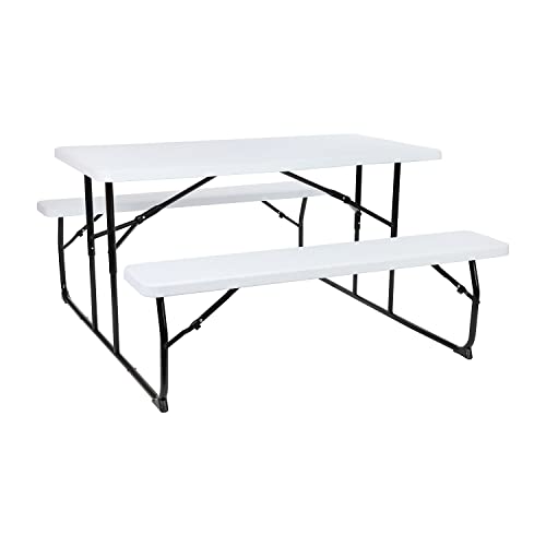 Flash Furniture 4.5 ft Wood Folding Picnic Table and Benches, White