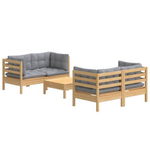 HKQWPBF 5 Piece Patio Lounge Set with Gray Cushions Pinewood