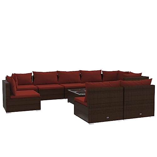 KPOUTRFG 10-Piece Outdoor Seating Set with Powder-Coated Steel Frame Patio Furniture, Includes 12 Back Pillows and 9 Seat Cushions for Garden Lounge