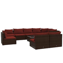 KPOUTRFG 10-Piece Outdoor Seating Set with Powder-Coated Steel Frame Patio Furniture, Includes 12 Back Pillows and 9 Seat Cushions for Garden Lounge