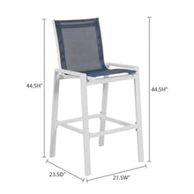 Outdoor Escape Navy Mesh Fabric Outdoor Patio Barstool Set of 2, Cushioned Seating, Contemporary Style, 44.5-Inch Height, 21.5-Inch Wide
