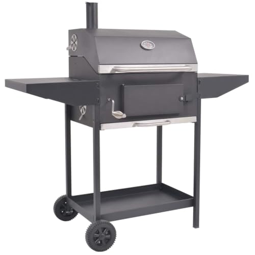 Charcoal Smoker Grill with Offset Firebox, Heavy Duty BBQ Smoker for Outdoor Grilling, 2 Porcelain Enamelled Cooking Grills and Folding Side Tables, Black