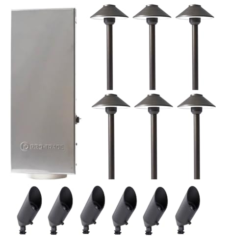 Pro-Trade Landscape Lighting Bundle - 150 Watt Transformer, 6 Black Path Light Fixtures, 6 Black Up-Light Fixtures, LED Bulbs Included - Project Pack of 12 Fixtures