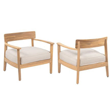 Seeheool Mallorca Acacia Wood Club Chair with Seat Cushion, Set of 2