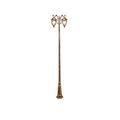 Brass Metal Aluminum Outdoor High Pole Street Pillar Light European Retro 2-Lights E27 Ip54 Waterproof Glass Path Way Post Light Garden Landscape Lawn Aisle Illumination,Height 3.2m