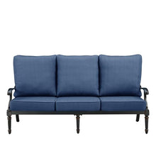 Oakland Living Black Aluminum Patio Deep Seating Outdoor Sofa Couch with Blue Cushions