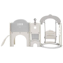 CUAUC 7-in-1 Toddler Slide & Swing Set with Basketball Hoop Grey+White