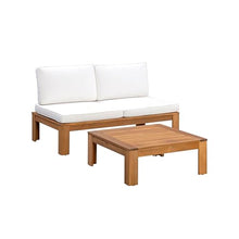 Teamson Home 2-Piece Outdoor Sectional Sofa Set, Natural Finish | Modular Acacia Wood Frame, Chaise Lounge Convertible, Weather-Resistant Cushions