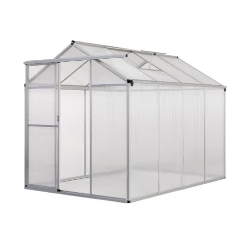 8x10 FT Greenhouse for Outdoors, Polycarbonate Greenhouse with Roof Vent, Push-Pull Lockable Door, Aluminum Large Walk-in Greenhouse for Outside Garden Backyard, Patio, Lawn, Black