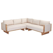 Merax 3 Piece Patio Outdoor Furniture Set, All-Weather V-Shaped Sectional Sofa with Cushions, Acacia Wood 5-Seater Couch Set for Porch, Lawn, Backyard, Balcony, Light Teak+ Beige