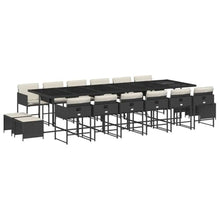 KGCRYUWED 17-Piece Outdoor Dining Set for 16, Black PE Rattan Garden Table with Cushioned Chairs and Stools, Weather-Resistant Patio Furniture for Backyard Gatherings