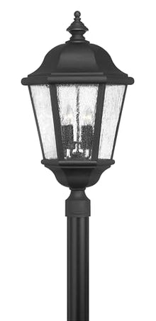 Hinkley Edgewater Large Outdoor Lantern with 4 LED Bulbs, Aluminum, Clear Seedy Glass, Black Finish