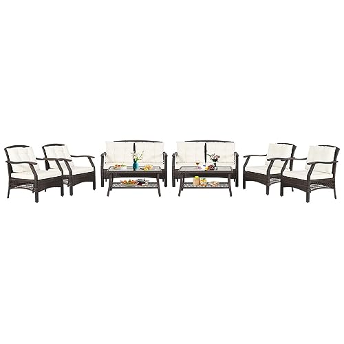 YWMLFZ 8 PCS Outdoor Rattan Conversation Set Patio Sofa W/Protective Cover