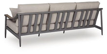 Signature Design by Ashley North Island Modern Nuvella Weather Resistant Outdoor Sofa with Cushion, Sloped Arms and 4 Accent Pillows, Gray