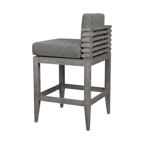 Outdoor Escape Gray Eucalyptus Wood Outdoor Patio Counter Stool with Cushions, Modern Square Seat, Durable Frame, Comfortable Gray Olefin Cushions