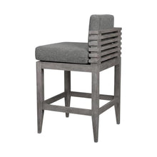 Outdoor Escape Gray Eucalyptus Wood Outdoor Patio Counter Stool with Cushions, Modern Square Seat, Durable Frame, Comfortable Gray Olefin Cushions
