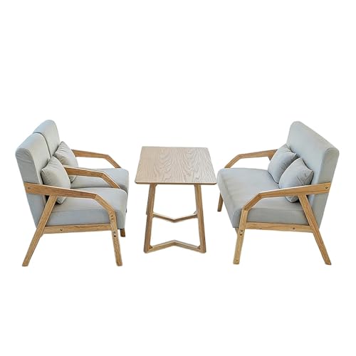 JOSOGO 3-Piece Outdoor Indoor Seating Set, Water-Resistant Solid Wood Frame with Fade-Proof Light Gray Cushions for Garden & Reading Nook(5)