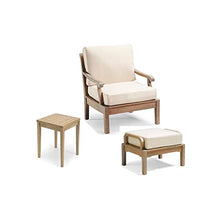WholesaleTeak Sack 3 Pc Lounge Chair Set: Lounge Chair, Ottoman & Side Table with Cushions in Sunbrella Fabric #57003 Canvas White #12SK3