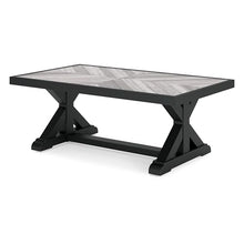 Benjara BM315959 Tira 48 Inch Outdoor Coffee Table, Tile Top, Light Finish, Black and Gray