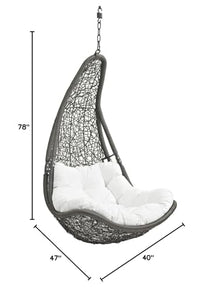 Modway Abate Wicker Rattan Outdoor Patio Porch Lounge Swing Chair Set with Stand in Gray White