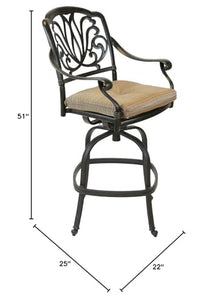 Patio Land Elizabeth Outdoor Patio Set 6pc Swivel Barstools 30" H Dark Bronze Cast Aluminum Walnut