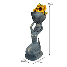 ELUKHT Garden Figurines, Ocean Mermaid Holding Conch Ornament Multifunctional Flower Pot Creative Sculpture Resin Statue Fairy Garden Decoration