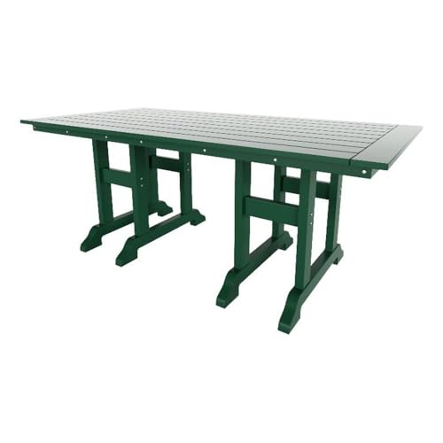 Costaelm Rectangle Outdoor Dining Tables, 71'' Patio Table with Umbrella Hole for 6 Person, Balcony Outdoor Buffet Table, Porch Tables for Outside Lawn Porch Bistro Furniture, Dark Green