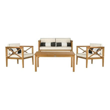 Safavieh PAT7031A Collection Nunzio Teak and White and Navy 4 Pc Accent Pillows Outdoor Set