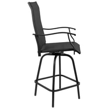 Afuera Living 30" All-Weather Patio Swivel Bar Stools, Set of 2, Black Finish, Galvanized Steel Frame, Textilene Seats with Waterfall Edge, Extra Wide Back, Contemporary Outdoor Bar Height Seating