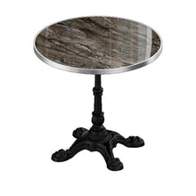 Hassyee Outdoor Marble-Look Sintered Stone 31.5" Round Coffee Table with Heavy-Duty Cast Iron Base, Patio Dining Table for Bistro, Cafe, Bar & Home Use (31.5" Round)