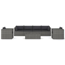 HEFZGDB 7-Piece Grey Garden Lounge Set with Modular Design and Weather-Resistant PE Rattan, Comfortable Cushions for Outdoor Patio Seating and Relaxation