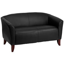 BizChair Black LeatherSoft Loveseat with Cherry Wood Feet