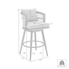 Armen Living Zella Outdoor Patio Swivel Bar Stool in Aluminum with Light Gray Rope and Earl Gray Cushions