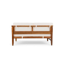 Merax 4-Seater Acacia Wood Mid-Century Modern Outdoor Sofa Set, Teak+Beige
