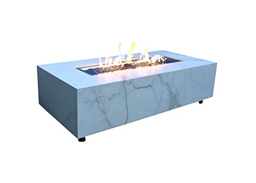 AMS Firepit | White Carrara Marble Porcelain Fire Table | Propane 60’’ L x 28’’ W x 17’' H