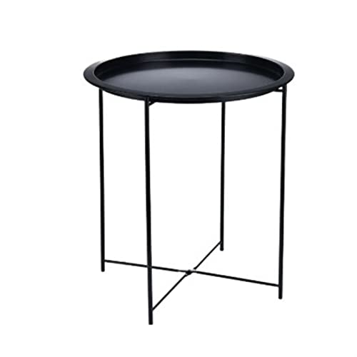 XRHDTQVVIG Coffee Table Folding Metal Round Bistro Coffee Table Patio Indoor Outdoor Furniture Summer(Black)