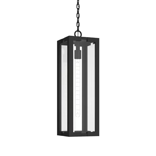 Kichler 26.25 Inch Calen 1 Light Outdoor Clean Geometric Pendant, with Clear Glass in Textured Black, Waterproof Aluminum, (26.25" H x 8" W), 59212BKT