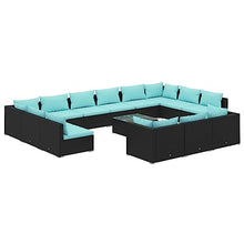 VGLQNRPT 14-Piece Modular Garden Lounge Set with Coffee Table, Water Blue Cushions, Weather-Resistant Synthetic Poly Rattan Outdoor Furniture for Patio, Deck, and Backyard