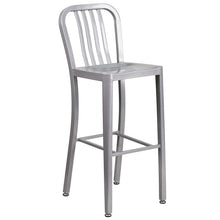 Flash Furniture Commercial Grade 30" Round Silver Metal Indoor-Outdoor Bar Table Set with 4 Vertical Slat Back Stools