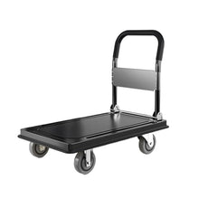 Platform Truck Cart for Pulling Goods Heavy-Duty Flatbed Truck Transporter Trailer Household Four-Wheel Fence Trolley Silent Folding Cart Heavy Duty Trolley(Black)
