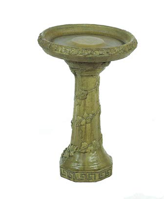 Solid Rock Stoneworks Winding Ivy Birdbath- 27" Tall x 18" Dia- Pine Moss