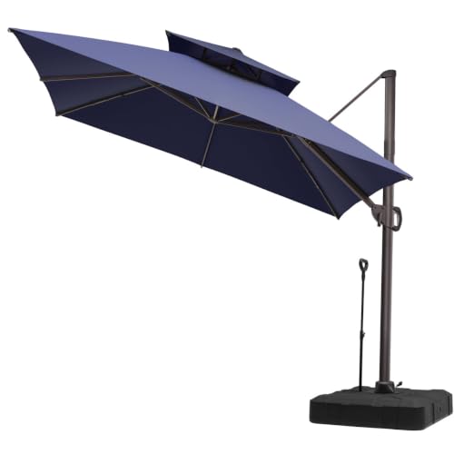 OROTLECT 116'' X 116'' Square Double Top Patio Cantilever Umbrella, Wheel Weighted Base Included