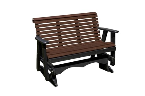 5 FT Brown Amish-Made Porch Glider – 1000 lb Heavy-Duty Poly Lumber wood Roll Back Glider – USA Crafted HDPE Outdoor Seating Furniture - Stainless Steel Hardware – Smooth, Quiet Glide, Silent Comfort