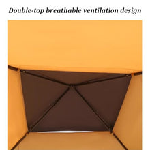 Dexinhdh Outdoor Metal Double Roof Gazebo, Pop Up Folding Canopy Tent, Easy Up Metal Outdoor Shelter with Gauze Curtain, 3 Speed Height Adjustment, for Lawn, Porch(Brown)