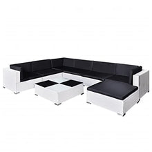 YUHI-HQYD 8 Piece Patio Lounge Set with Cushions,Patio Decor,Balcony Decor,Party Furniture,Comfortable Casual Furniture,Suitable for Balcony, Deck, Backyard, Patio, Garden, Poly Rattan White